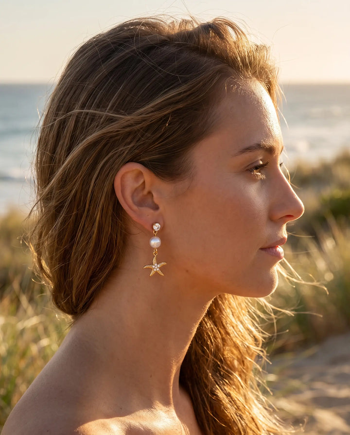 Yvette – Starfish Pearl Earrings